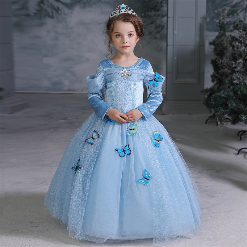 New Cinderella Long Selevee Princess Girls Costume Dresses For Cosplay Party Holiday