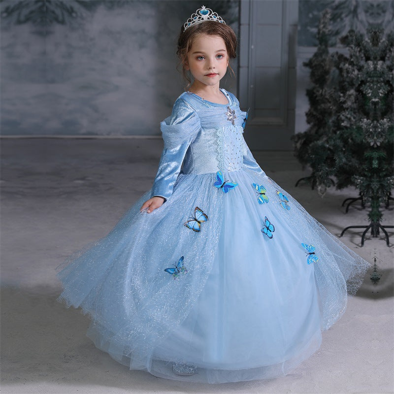 New Cinderella Long Selevee Princess Girls Costume Dresses For Cosplay Party Holiday