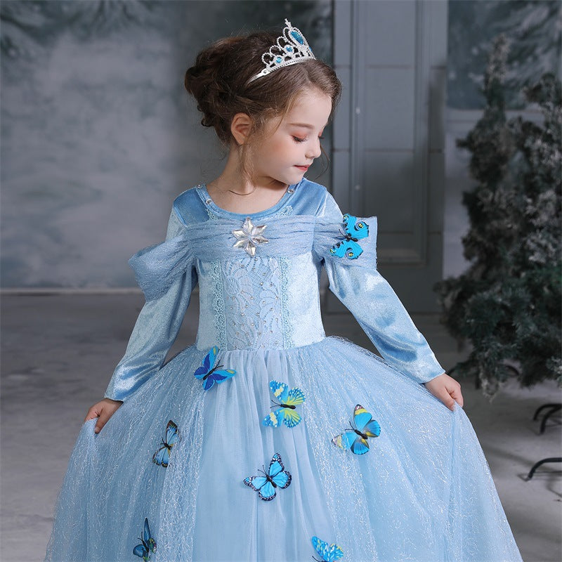 New Cinderella Long Selevee Princess Girls Costume Dresses For Cosplay Party Holiday