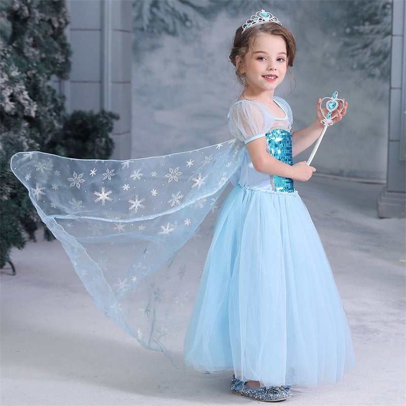 Frozen Elsa Princess Sequins Girls Costume Dresses For Cosplay Party Holiday Fancy Dress