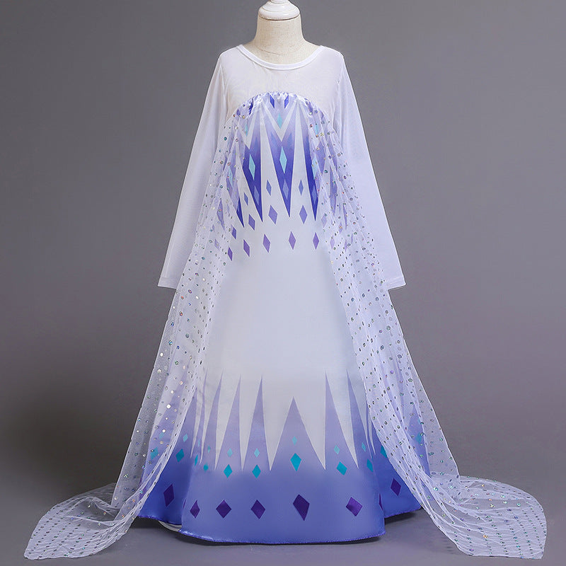 Frozen 2 Girls Elsa Princess Long Sleeve Tulle Cosplay Costume Dresses For Party Holidays