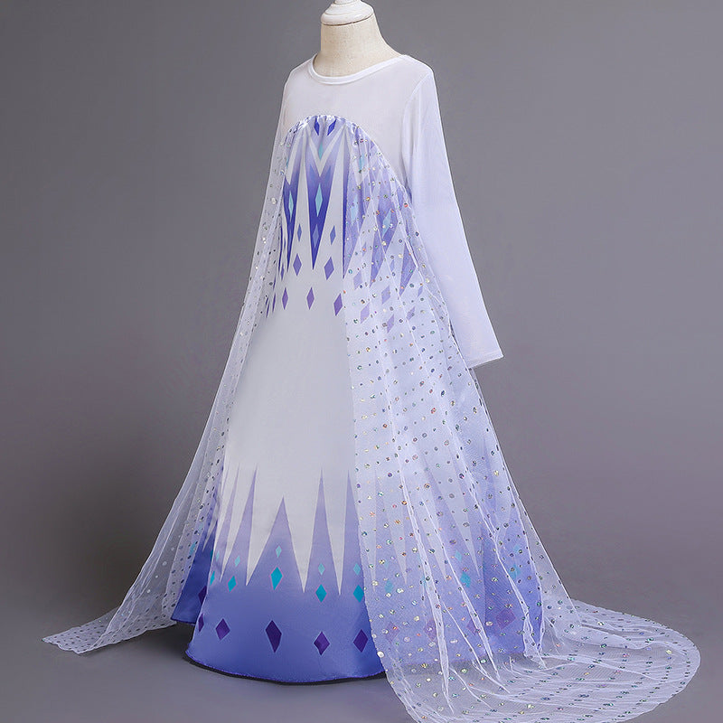 Frozen 2 Girls Elsa Princess Long Sleeve Tulle Cosplay Costume Dresses For Party Holidays