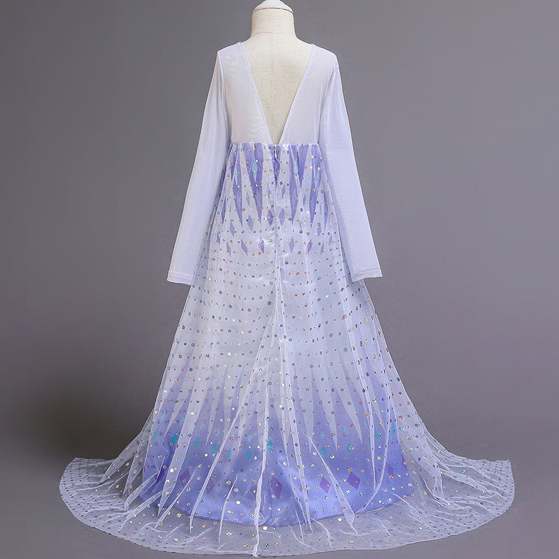 Frozen 2 Girls Elsa Princess Long Sleeve Tulle Cosplay Costume Dresses For Party Holidays