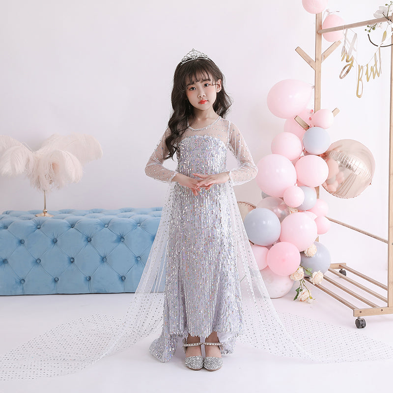 Frozen 2 Toddler Kids Elsa Princess Sequins Girls Costume Trailing Dresses For Birthday Holiday Cosplay Party