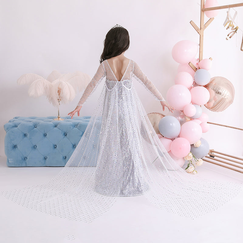 Frozen 2 Toddler Kids Elsa Princess Sequins Girls Costume Trailing Dresses For Birthday Holiday Cosplay Party