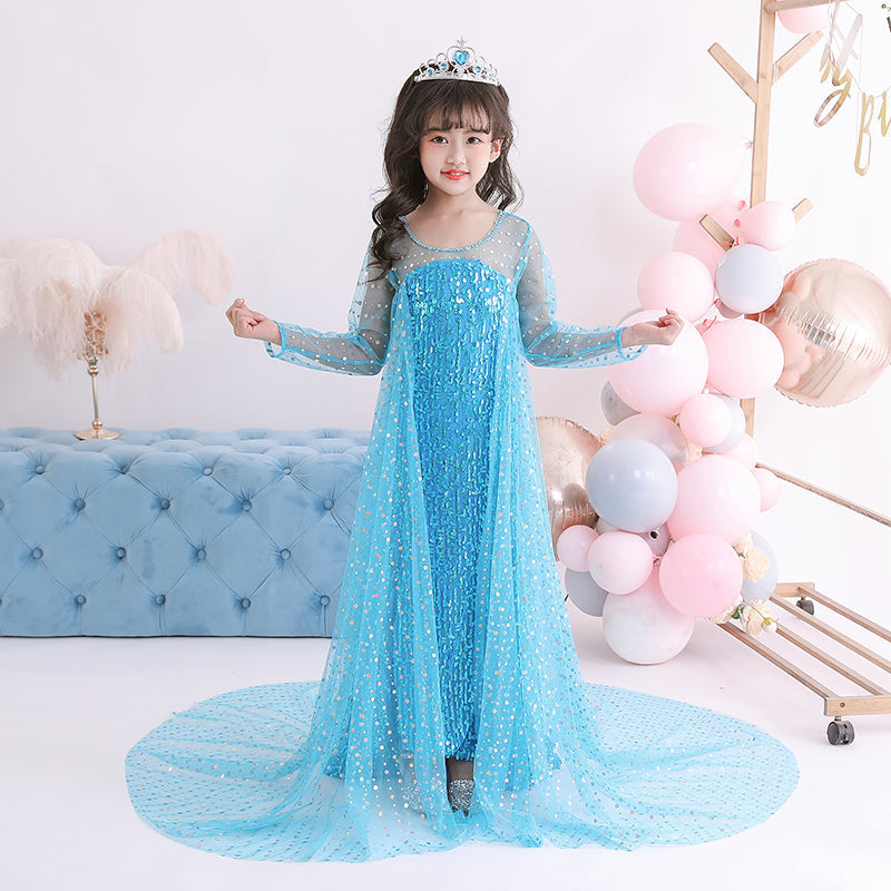 Frozen 2 Toddler Kids Elsa Princess Sequins Girls Costume Trailing Dresses For Birthday Holiday Cosplay Party