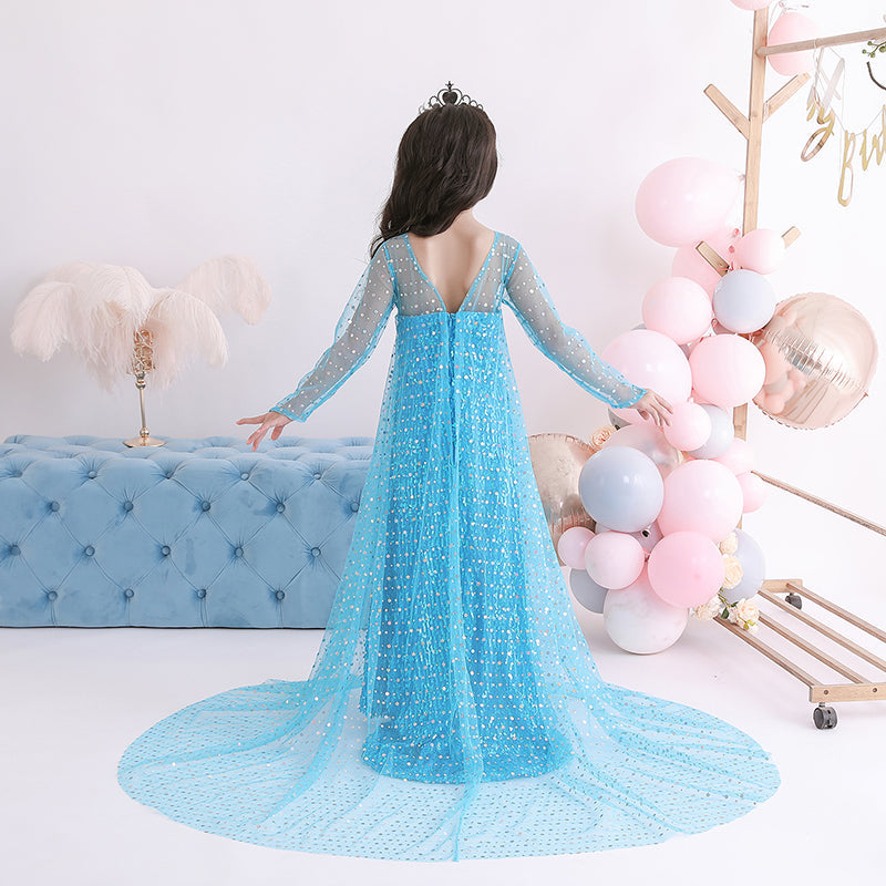 Frozen 2 Toddler Kids Elsa Princess Sequins Girls Costume Trailing Dresses For Birthday Holiday Cosplay Party