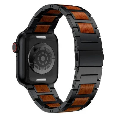 Natural Red Sandalwood & Metal Watch Band