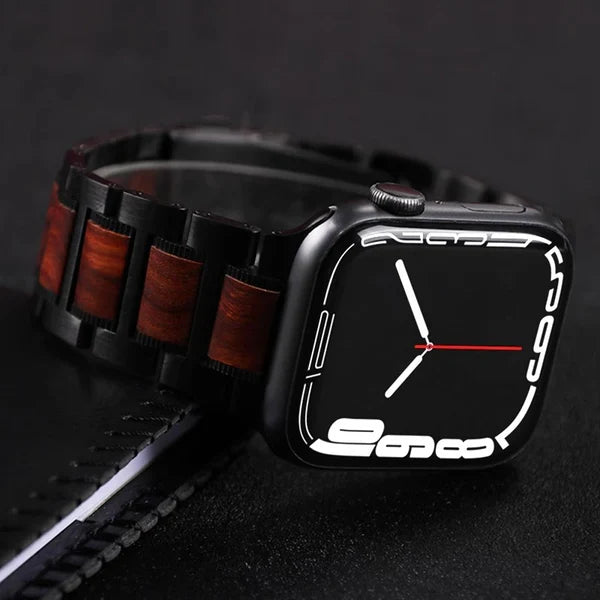 Natural Red Sandalwood & Metal Watch Band