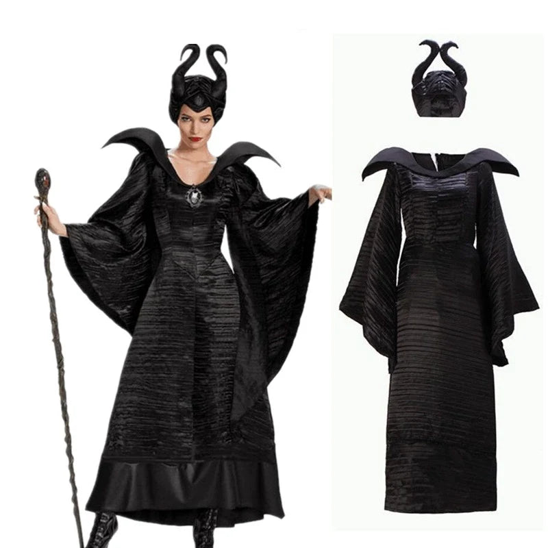 Women's Maleficent Wicked Witch Costume Dark Queen Halloween Dress For Adult