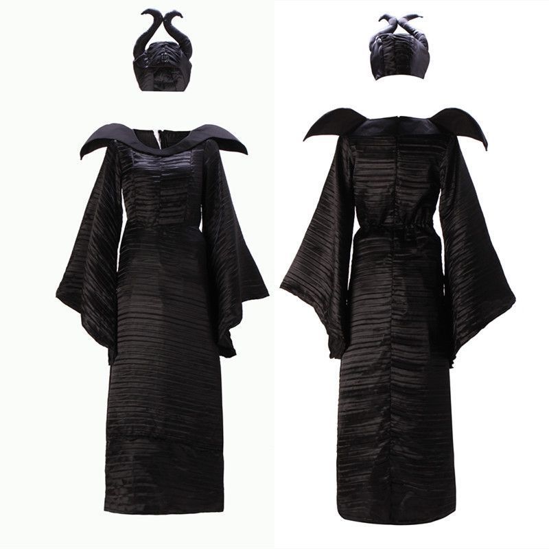 Women's Maleficent Wicked Witch Costume Dark Queen Halloween Dress For Adult
