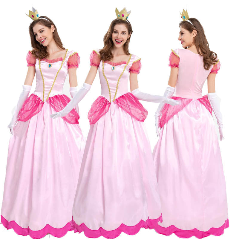 Super Mario Peach Adult Princess Dresses Costume Woman Cosplay Halloween