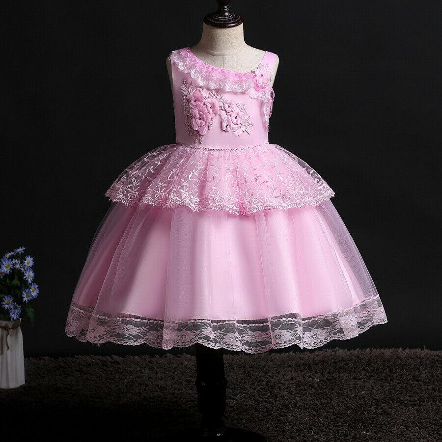 Flower Girl Dresses Lace Cute Princess Kids Formal Wedding Birthday Holiday Party