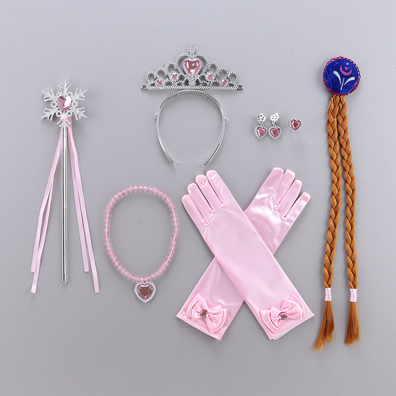 Frozen 2 Princess Dress up Elsa Tiara Crown Wand Wig Gloves Necklace Earrings Ring 9-Pieces Set