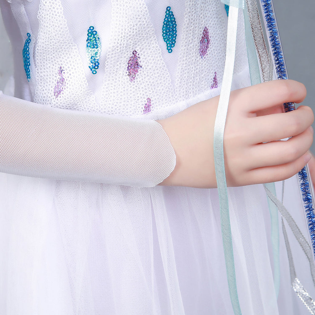 Frozen 2 Girls Elsa Princess Long Sleeve Tulle Cosplay Costume Dresses with Cape For Party Holidays