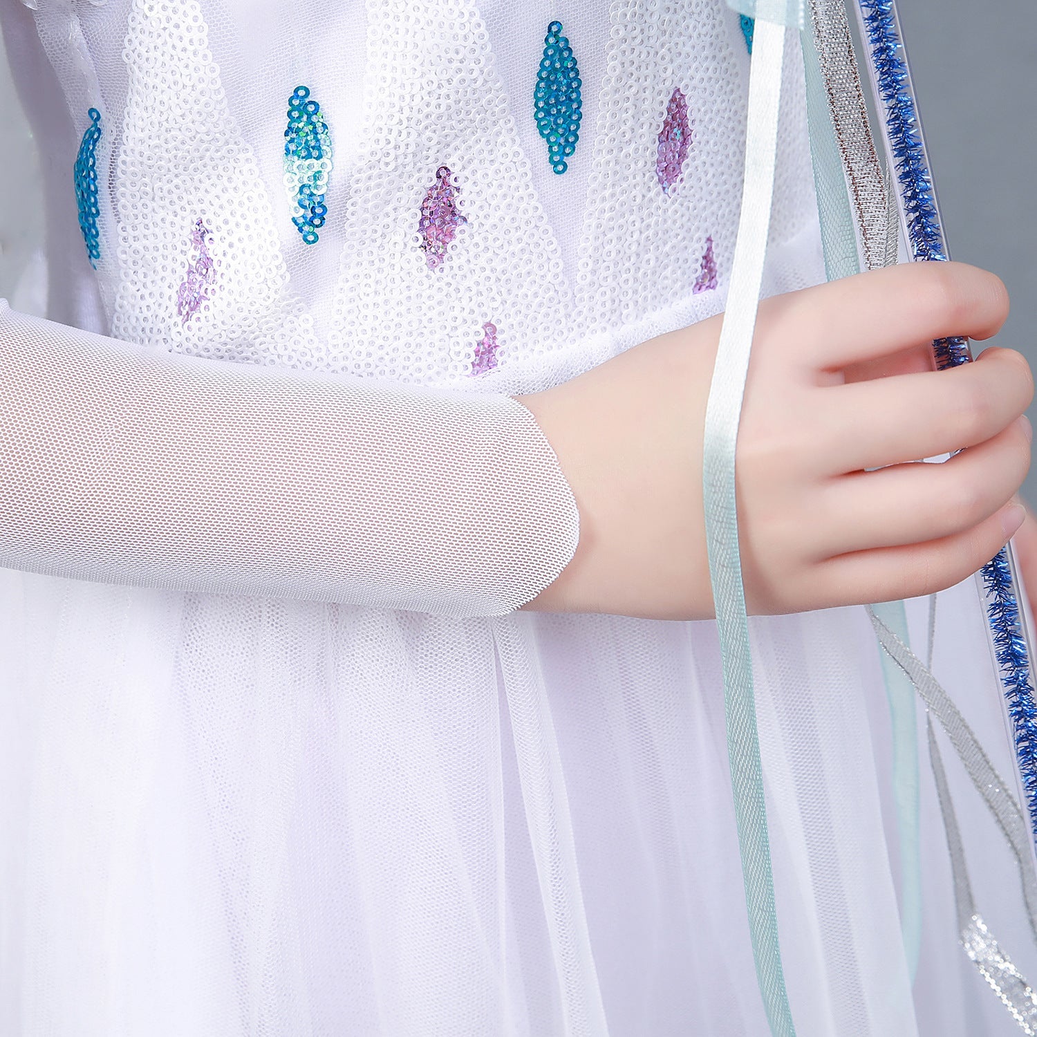 Frozen 2 Girls Elsa Princess Long Sleeve Tulle Cosplay Costume Dresses with Cape For Party Holidays