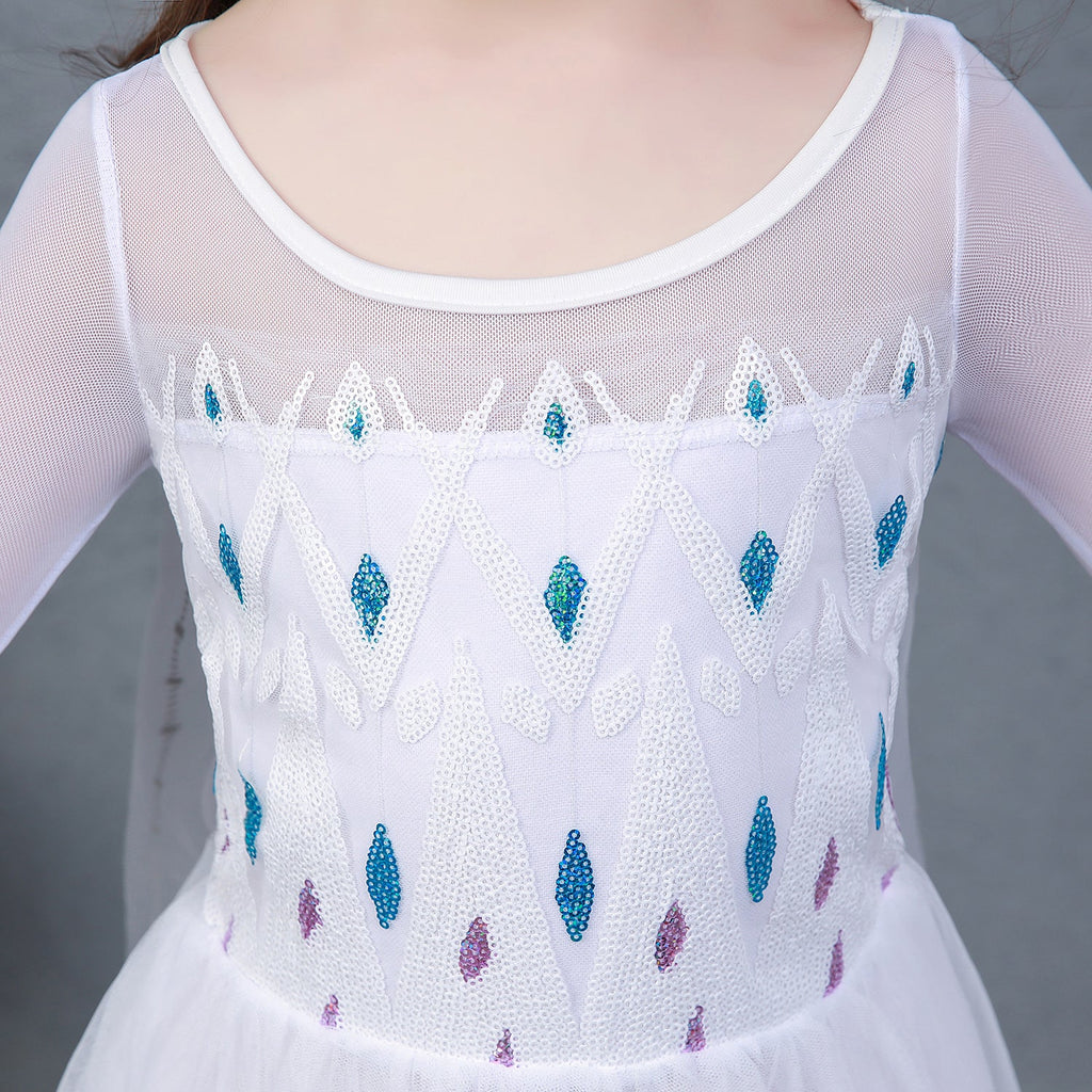 Frozen 2 Girls Elsa Princess Long Sleeve Tulle Cosplay Costume Dresses with Cape For Party Holidays