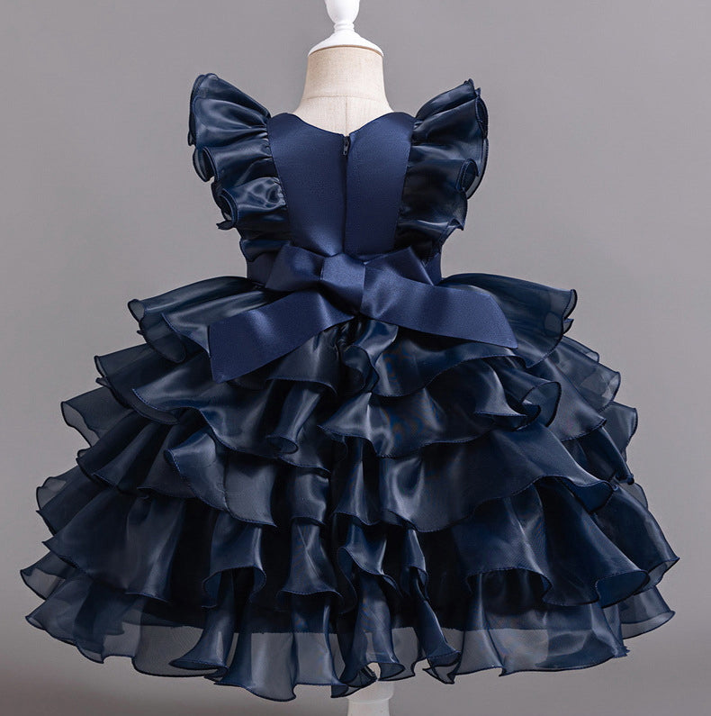 Flower Girl Dress Bow Pearl Wedding Dress  Lace Princess Dress Birthday Costume Party Dress Holiday