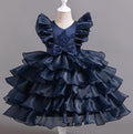 Flower Girl Dress Bow Pearl Wedding Dress  Lace Princess Dress Birthday Costume Party Dress Holiday