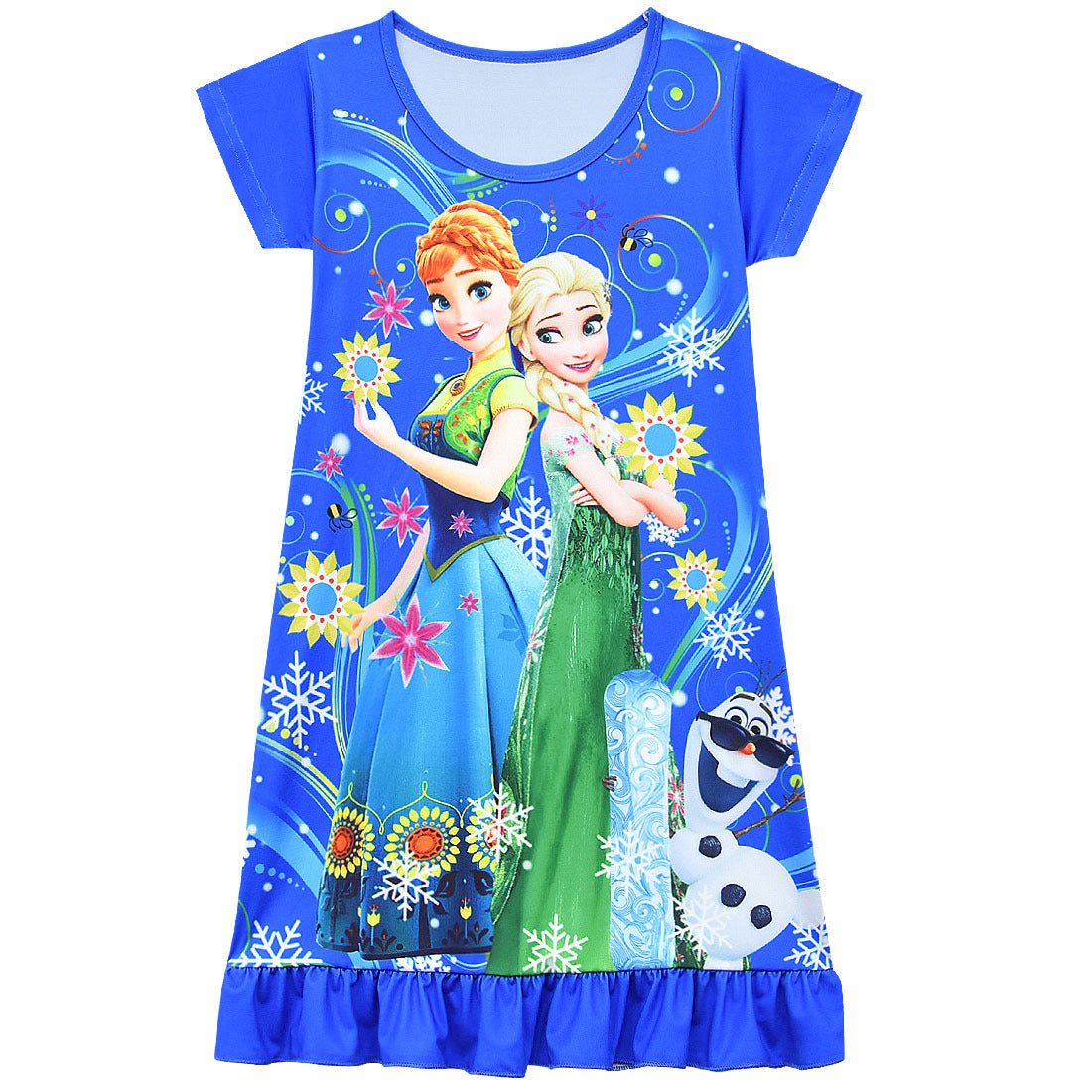 Frozen Elsa Olaf Anna Nightgown Flowers Pajama For Girls