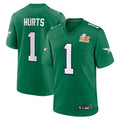#1 Jalen Hurts Player Kelly Green P.Eagles Super Bowl LIX 2nd Alternate Game Football Jerseys