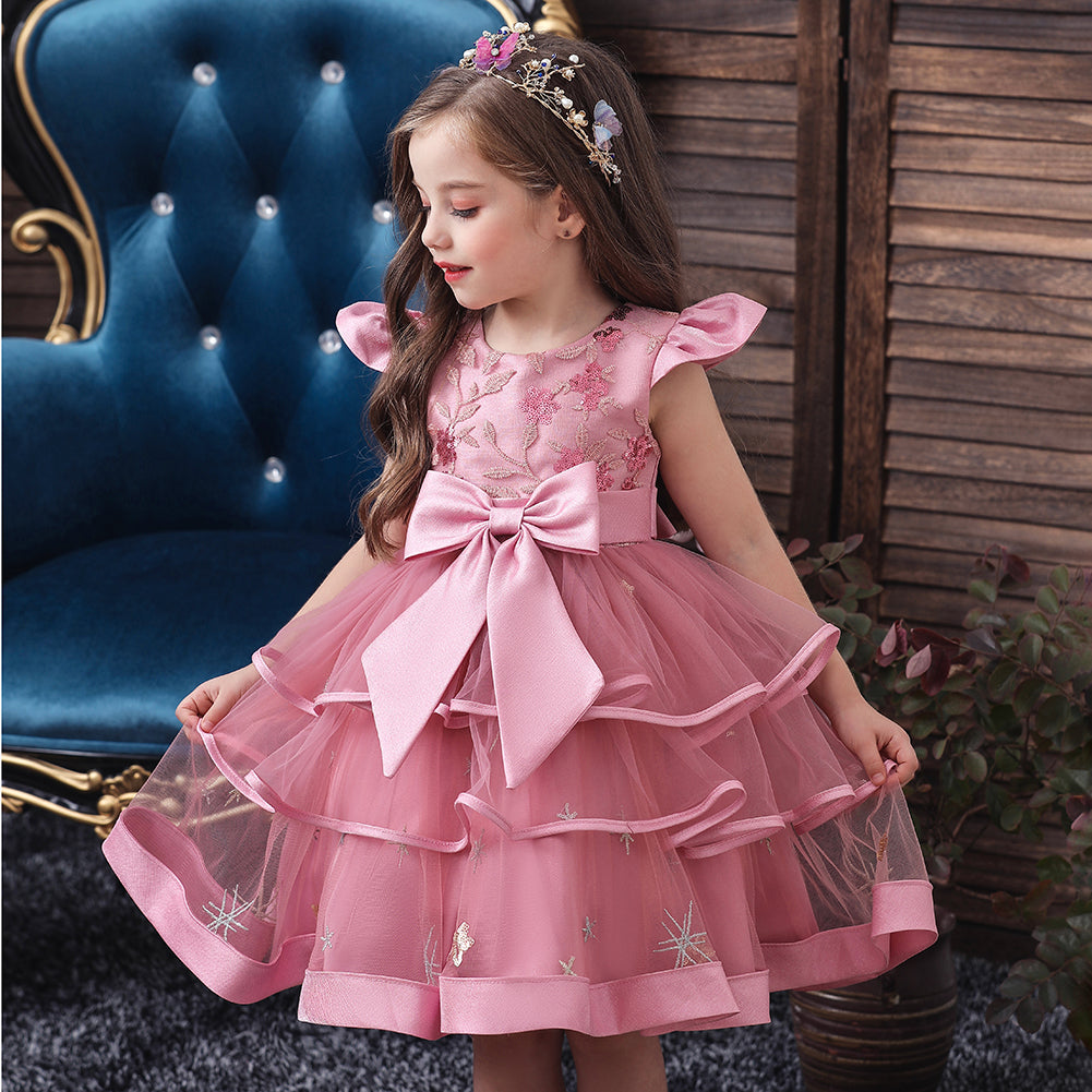 Flower Girl Dresses Ruffle Toddler Kids Knee Length Princess Wedding Formal Holiday Birthday Party