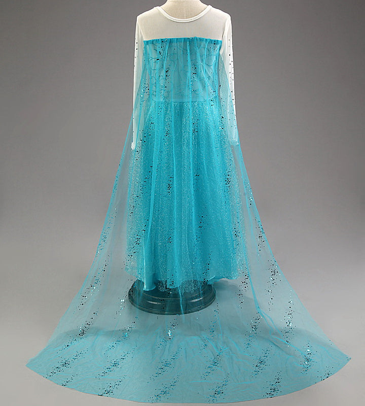 Frozen Elsa Princess Girls Costume Dresses With Tailing Cape