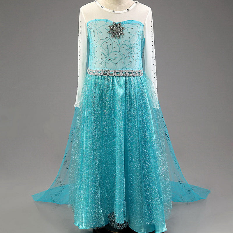 Frozen Elsa Princess Girls Costume Dresses With Tailing Cape
