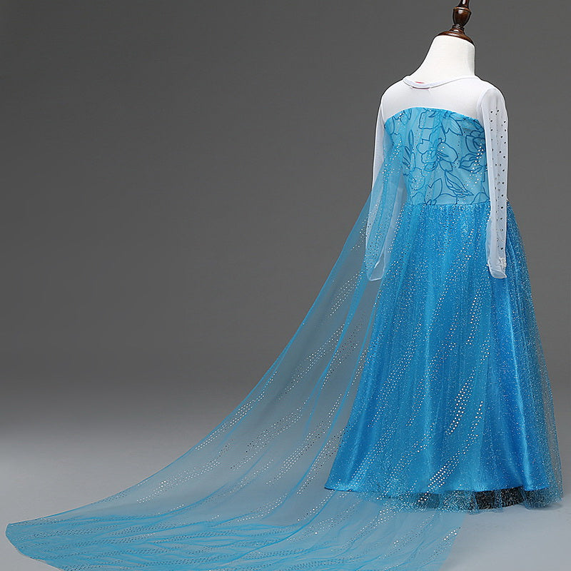 Frozen Elsa Princess Girls Costume Dresses With Tailing Cape