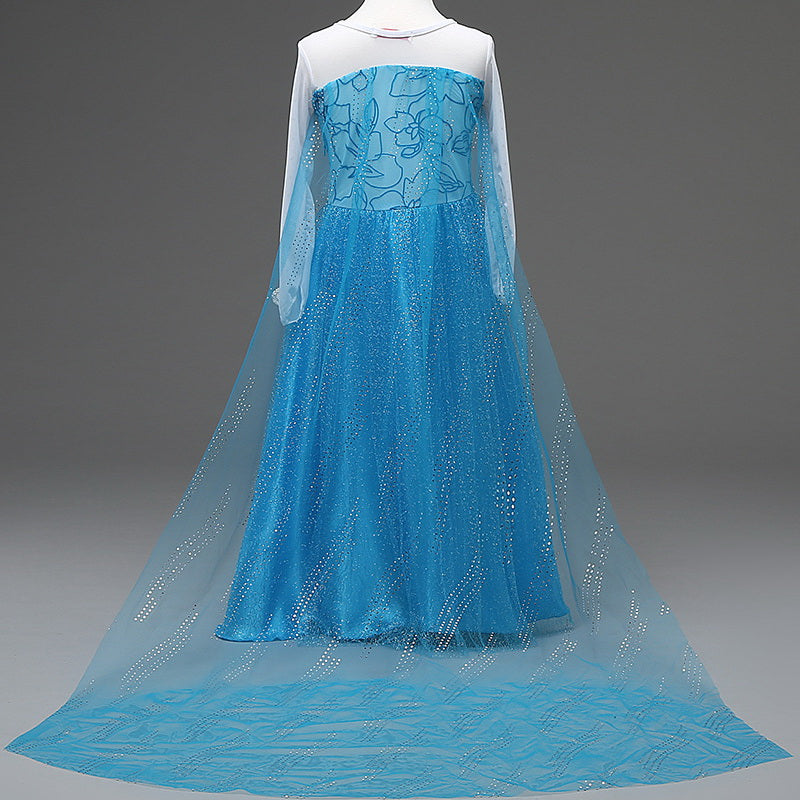 Frozen Elsa Princess Girls Costume Dresses With Tailing Cape