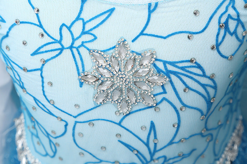 Frozen Elsa Princess Girls Costume Dresses With Tailing Cape