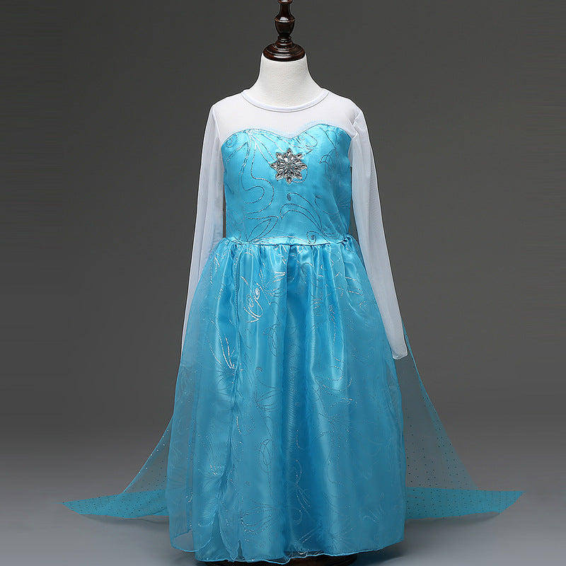 Frozen Elsa Princess Cosplay Girl Costume Dresses with Tailing Cape For Party Holiday Fancy Dress