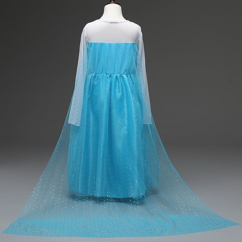 Frozen Elsa Princess Cosplay Girl Costume Dresses with Tailing Cape For Party Holiday Fancy Dress