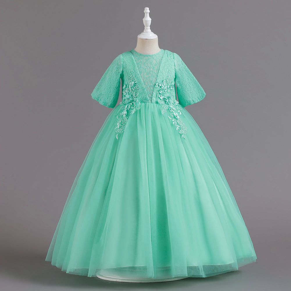 Flower Girl Dress Bow Net Princess Dress Birthday Costume Party Holiday Wedding