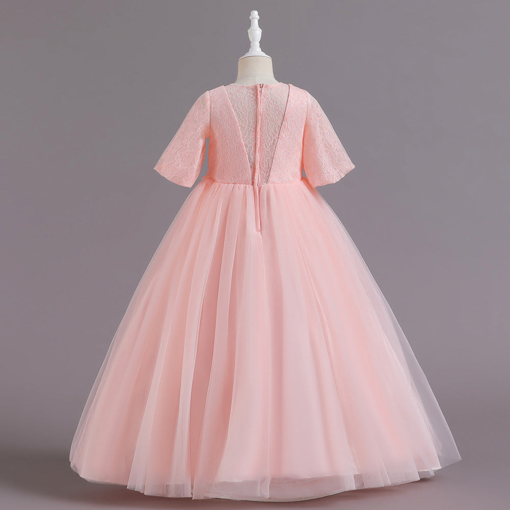 Flower Girl Dress Bow Net Princess Dress Birthday Costume Party Holiday Wedding