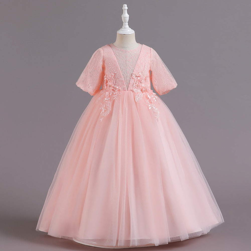 Flower Girl Dress Bow Net Princess Dress Birthday Costume Party Holiday Wedding