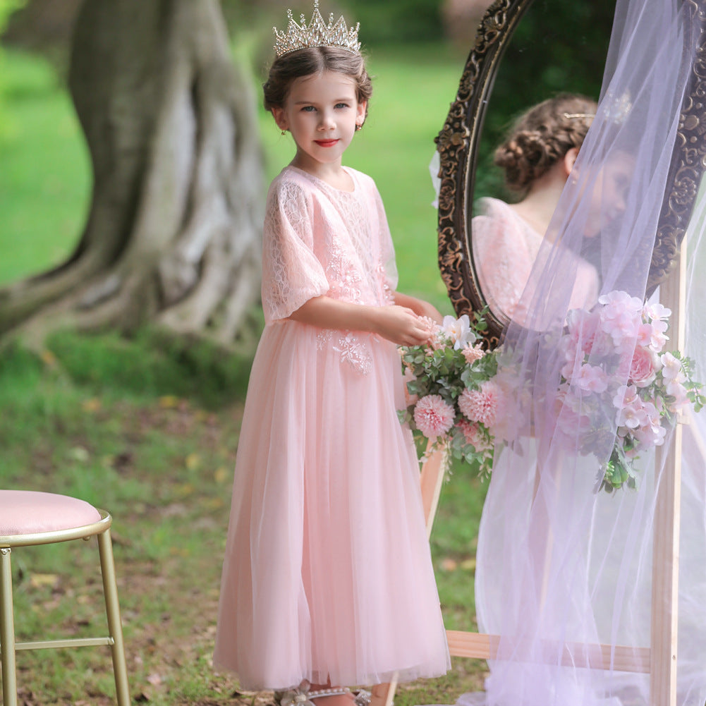 Flower Girl Dress Bow Net Princess Dress Birthday Costume Party Holiday Wedding