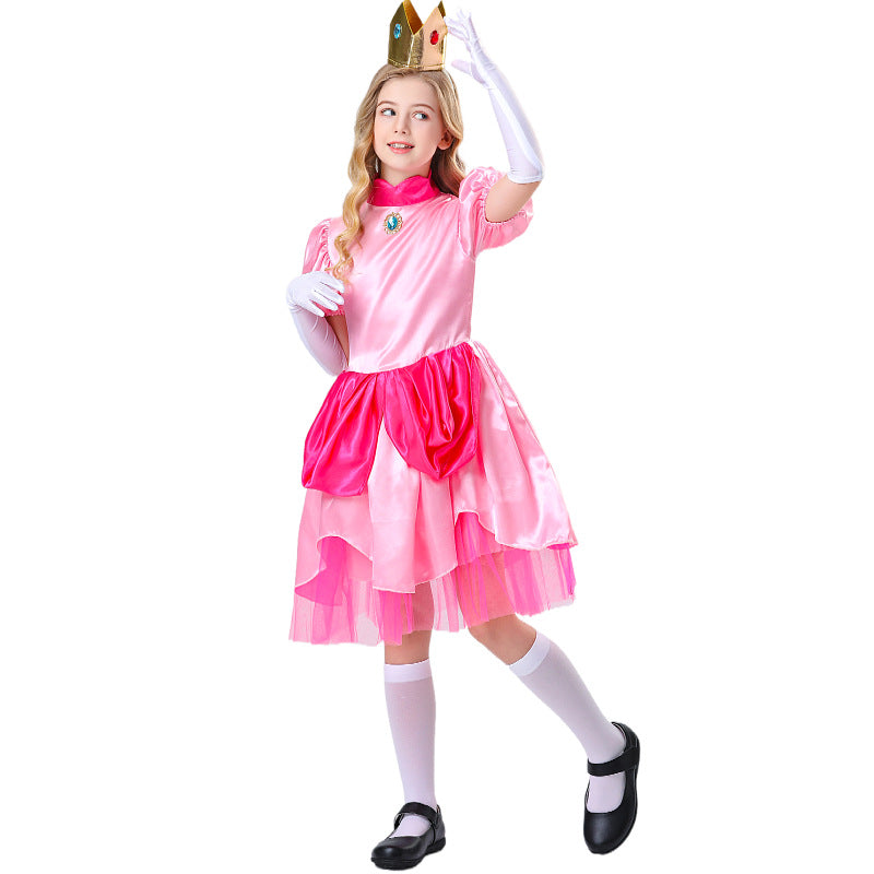 Super Mario Daisy Princess New Girl Costume Dress Cosplay Party Holiday