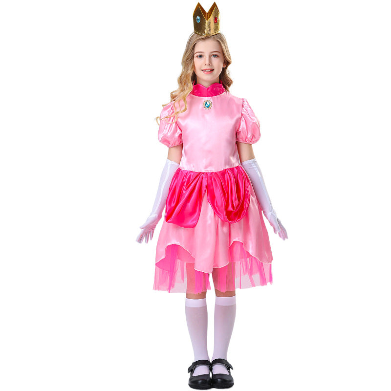 Super Mario Daisy Princess New Girl Costume Dress Cosplay Party Holiday