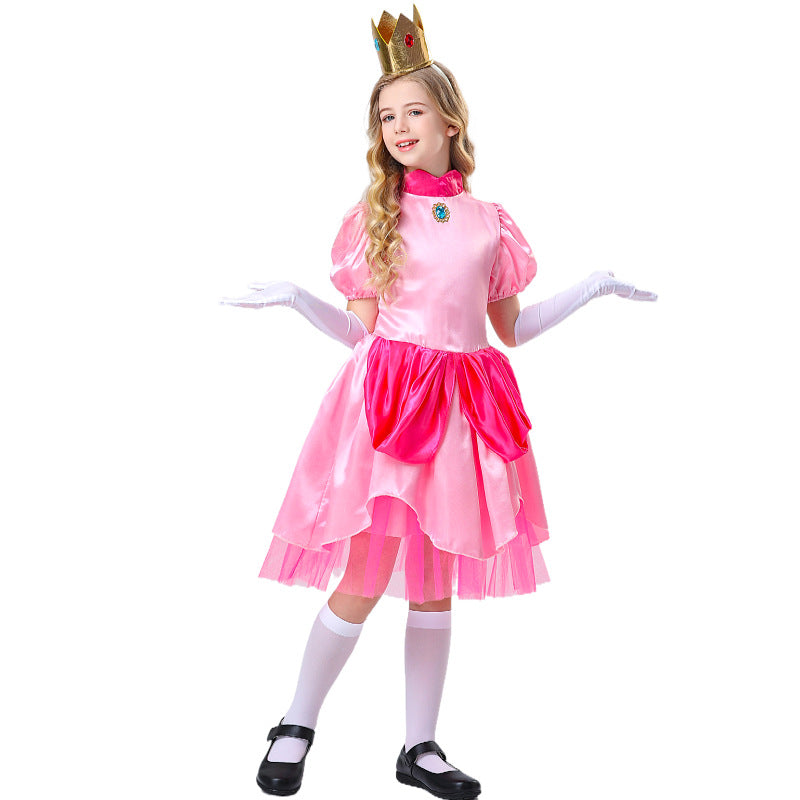Super Mario Daisy Princess New Girl Costume Dress Cosplay Party Holiday