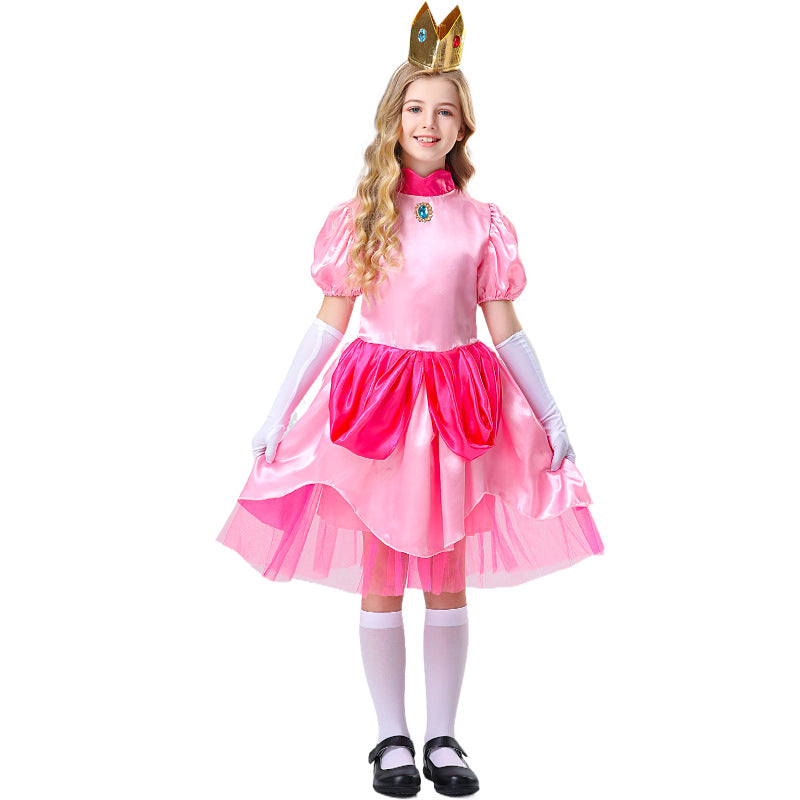 Super Mario Daisy Princess New Girl Costume Dress Cosplay Party Holiday