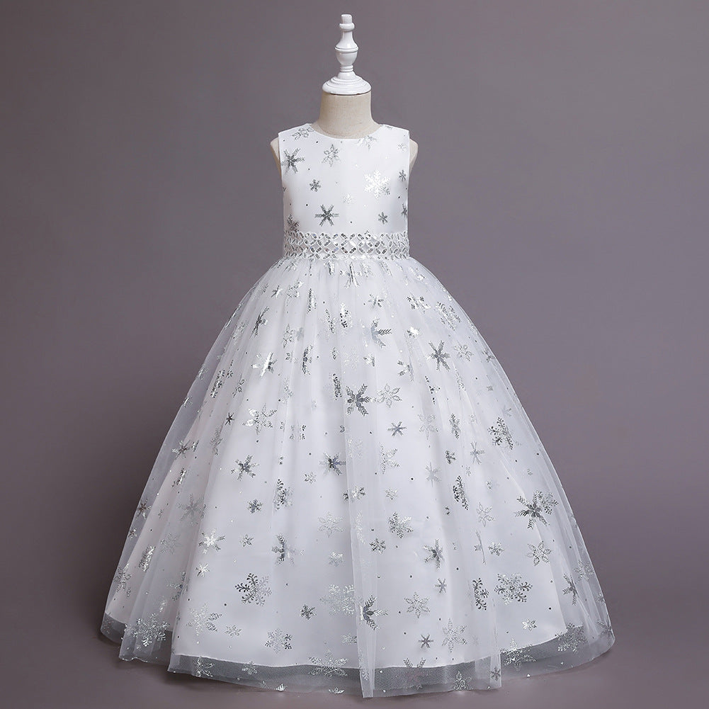 Flower Girl Dress Princess Dress Birthday Costume Party Holiday Wedding Snow Bow