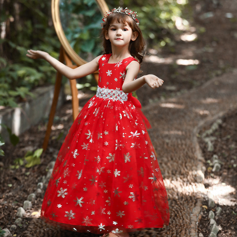 Flower Girl Dress Princess Dress Birthday Costume Party Holiday Wedding Snow Bow