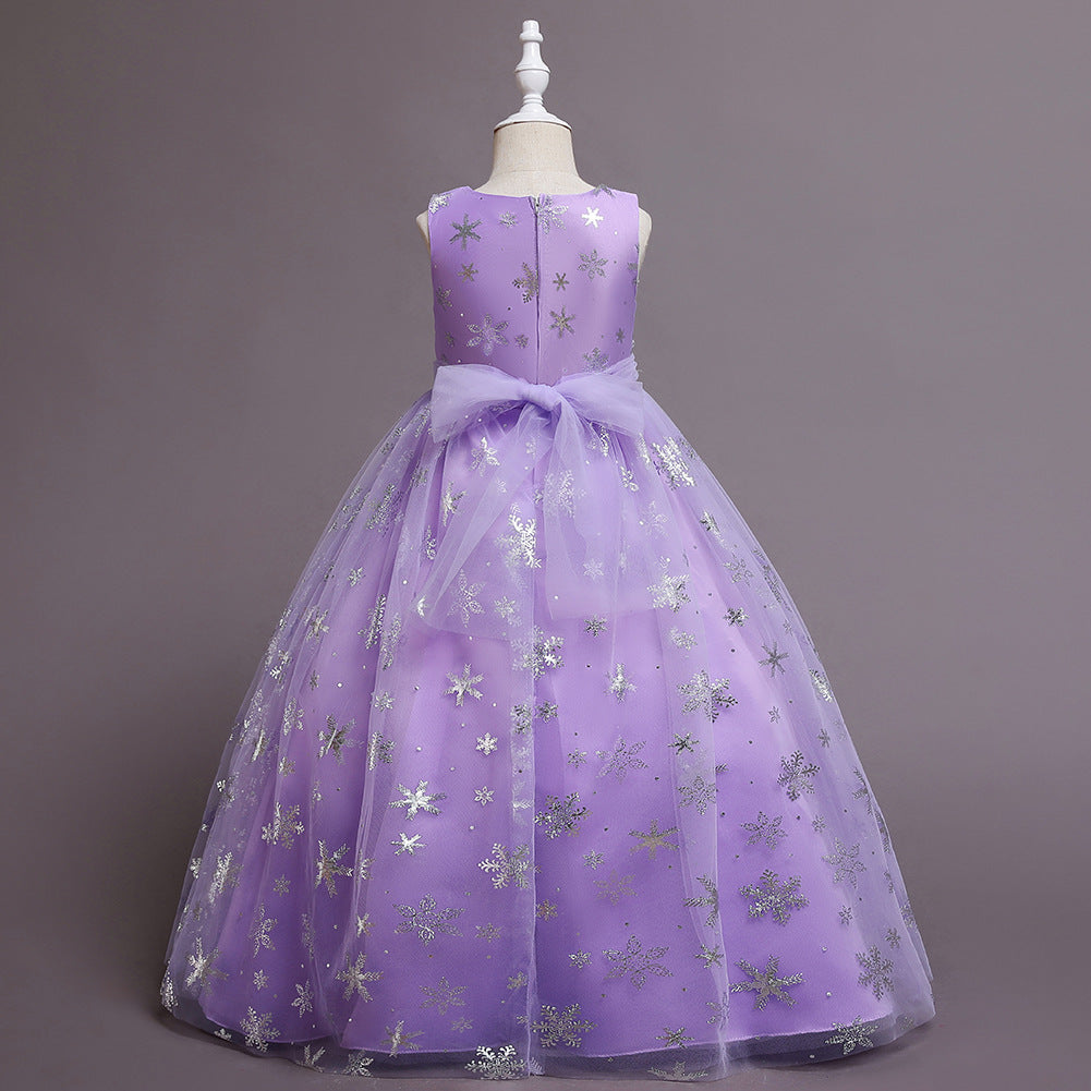 Flower Girl Dress Princess Dress Birthday Costume Party Holiday Wedding Snow Bow