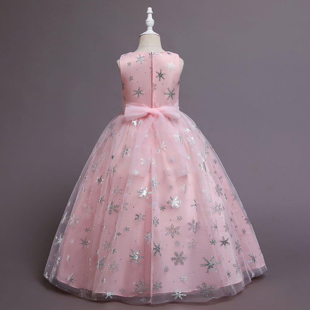Flower Girl Dress Princess Dress Birthday Costume Party Holiday Wedding Snow Bow