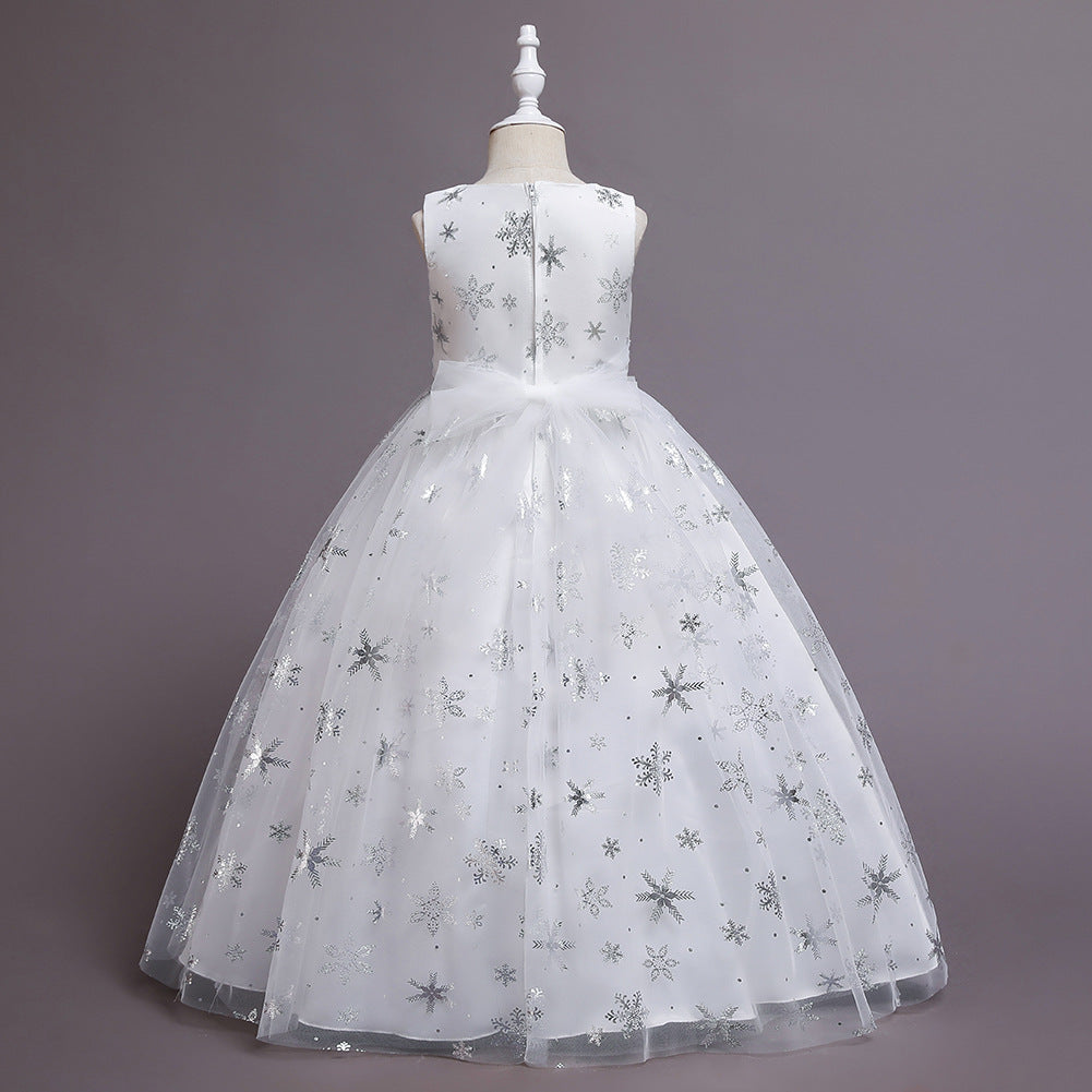 Flower Girl Dress Princess Dress Birthday Costume Party Holiday Wedding Snow Bow