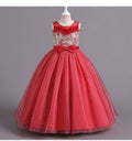 Flower Girl Dress Bow Wedding Dress Pearl Lace Sequins Princess Dress Birthday Costume Party Holiday