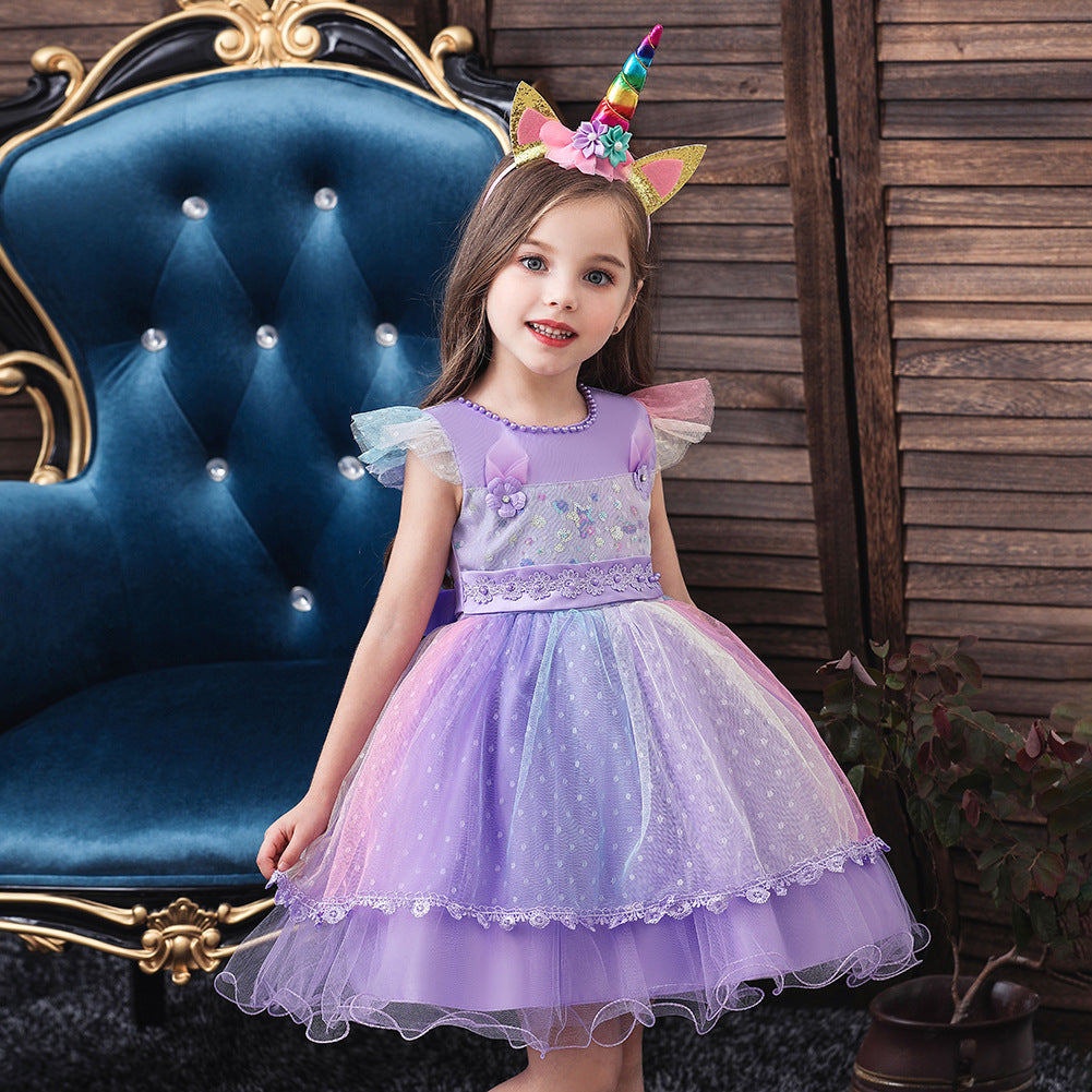 New Unicorn Baby Little Girls Toddler Costume Dresses Headband Cosplay Princess Party Holiday