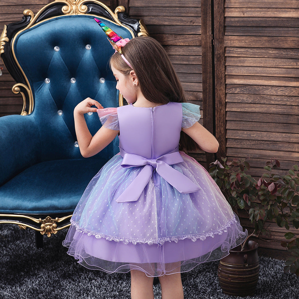 New Unicorn Baby Little Girls Toddler Costume Dresses Headband Cosplay Princess Party Holiday