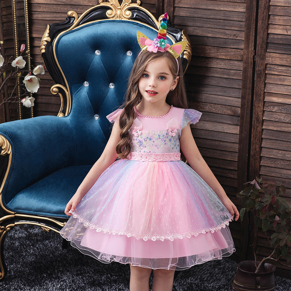 New Unicorn Baby Little Girls Toddler Costume Dresses Headband Cosplay Princess Party Holiday